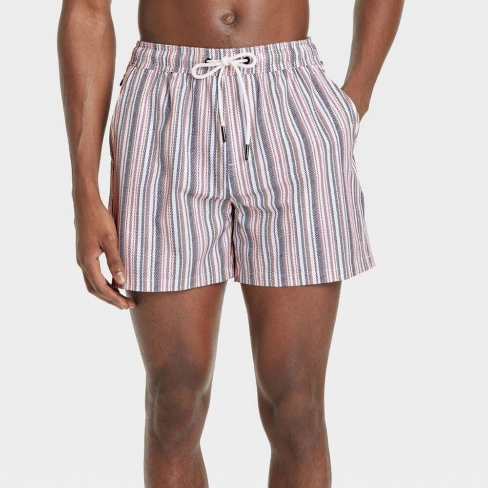 Men's 5" Swim Shorts - Goodfellow & Co Cream Strip Cream Stripe